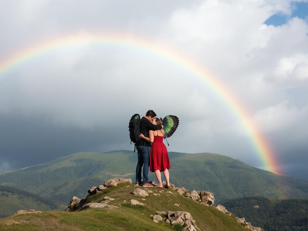 Questo puoi vederlo: un arcobaleno che abbraccia due colline