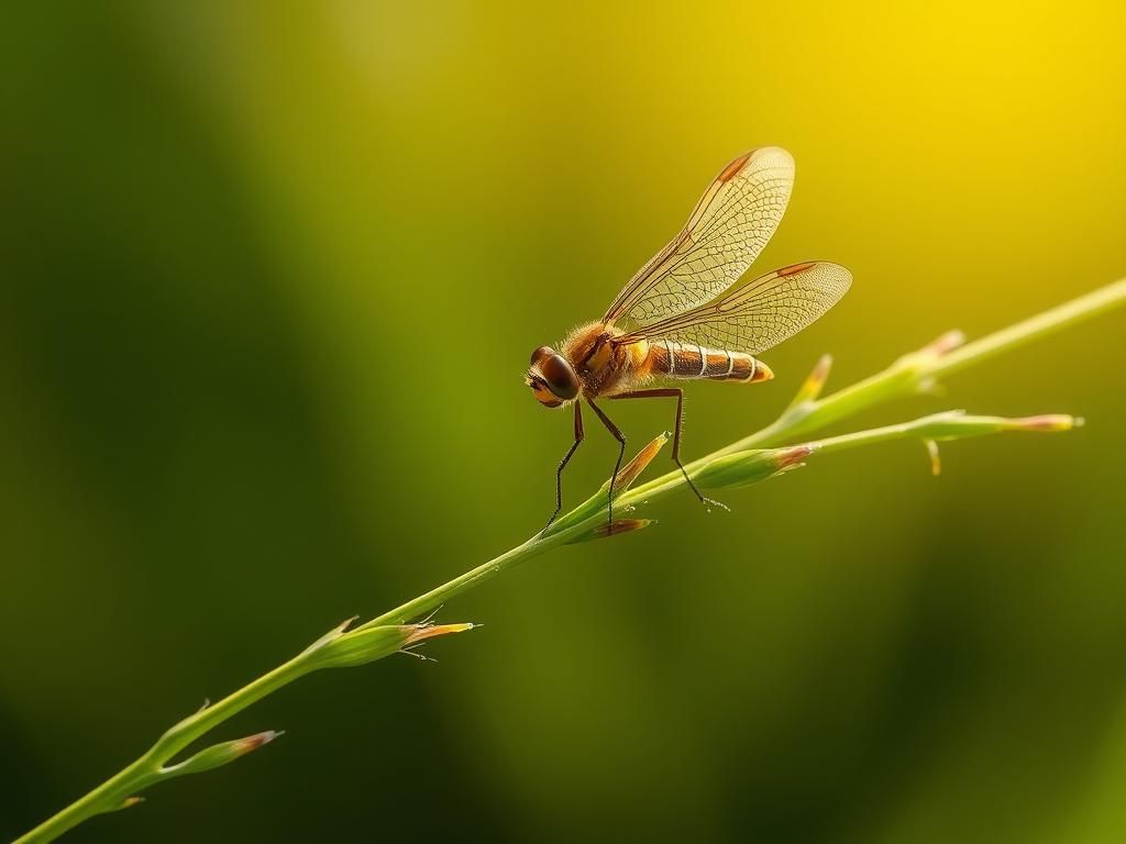 Questo puoi vederlo: una libellula che si posa su un filo d’erba oscillante