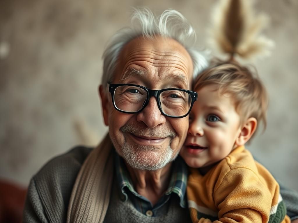 Questo puoi vederlo: un nonno che sorride mentre sistema gli occhiali a un bambino