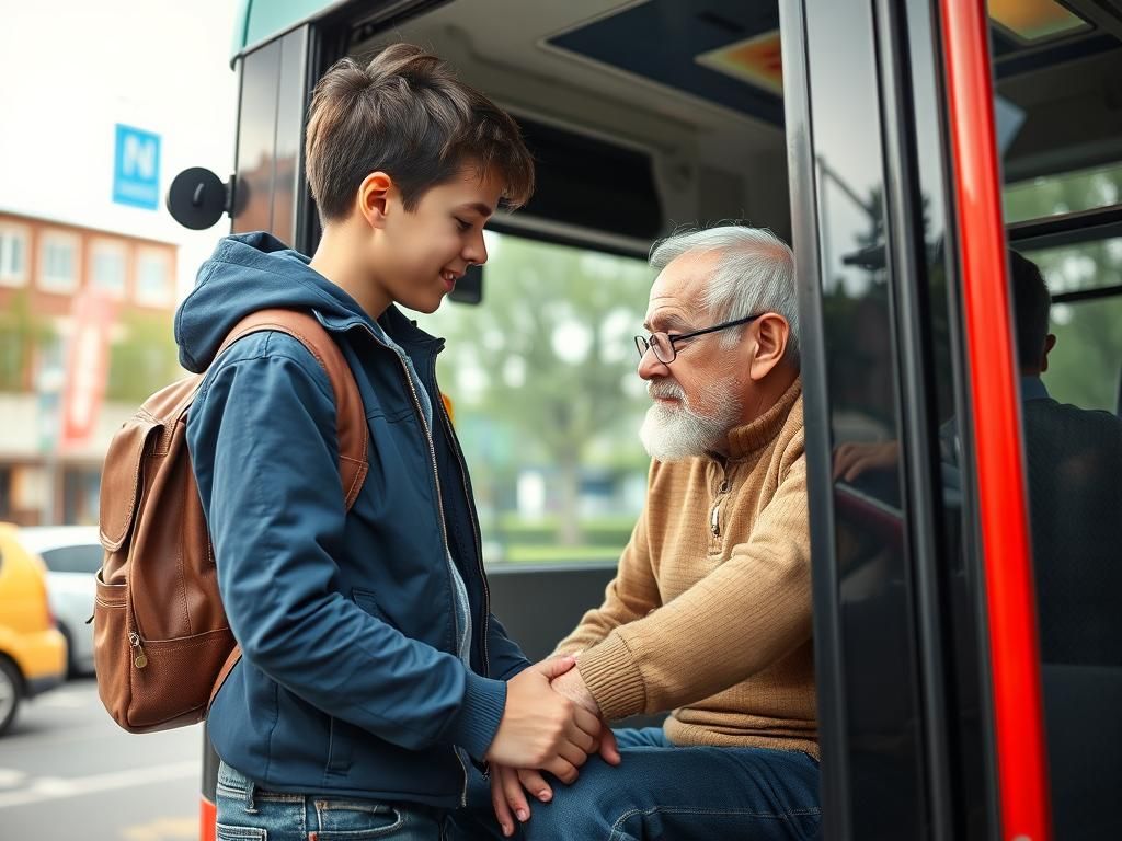 Questo puoi vederlo: un ragazzo che aiuta un anziano a scendere dall’autobus