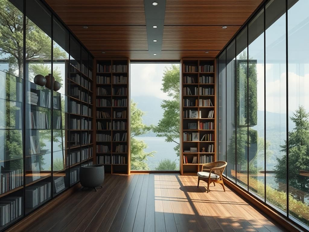 Questo puoi vederlo: una biblioteca con pareti di vetro che si aprono sulla natura