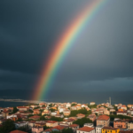 Questo puoi vederlo: un arcobaleno riflesso in una pozzanghera