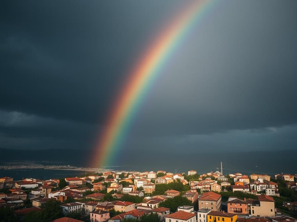 Questo puoi vederlo: un arcobaleno riflesso in una pozzanghera